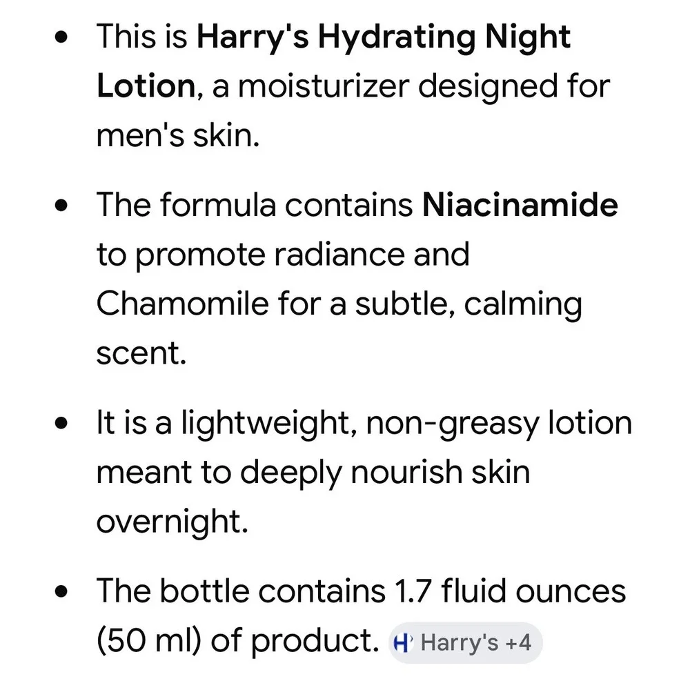 Harrys Hydrating Night Lotion‎ Mens Face Moisturizer with Niacinamide 1.7oz 50ml